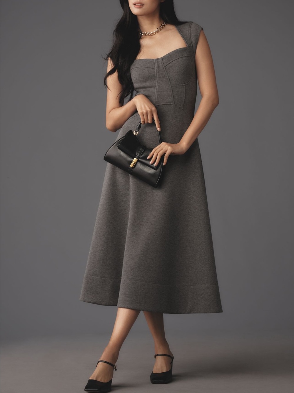 Anthropologie Charcoal Sweetheart Midi Dress